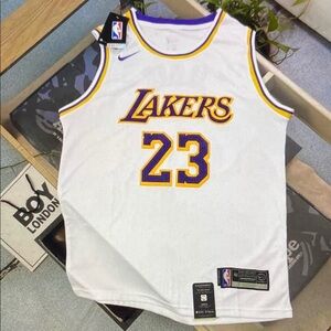 Nike White Lakers #23 Jersey with Purple & Gold Trim